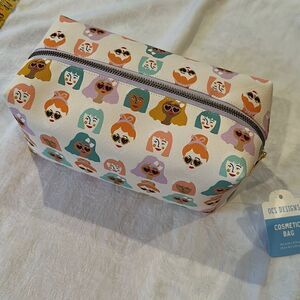 OCS Designs Toiletry Makeup Cosmetic Bag Zipper Pastel Women’s Faces